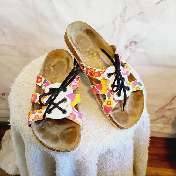 Birkenstock Shoes - Papillion Birkenstock floral print leather sandals